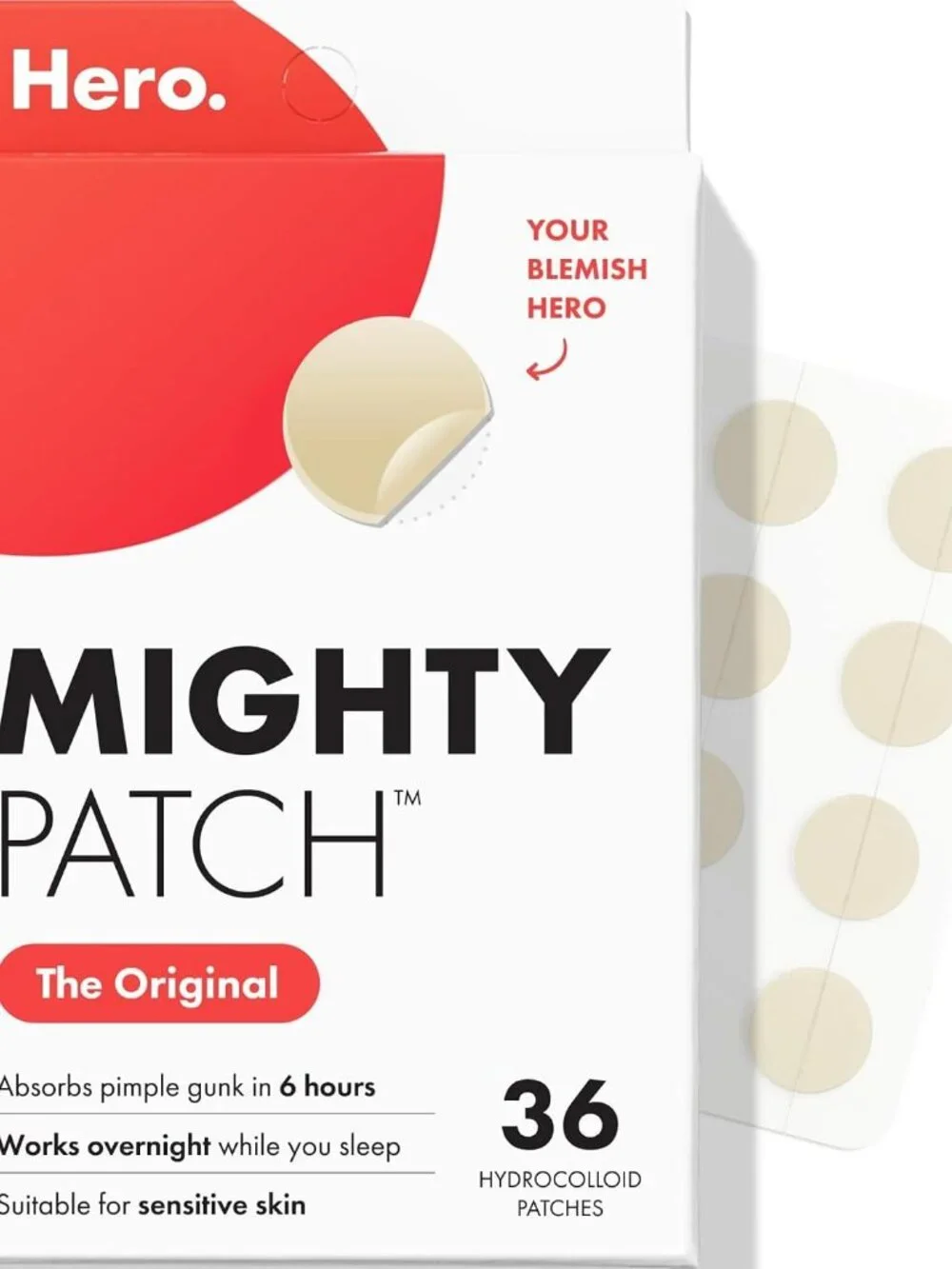 Mighty Patch Hero Cosmetics Original Nighttime Acne Pimple Patches, 36 Ct